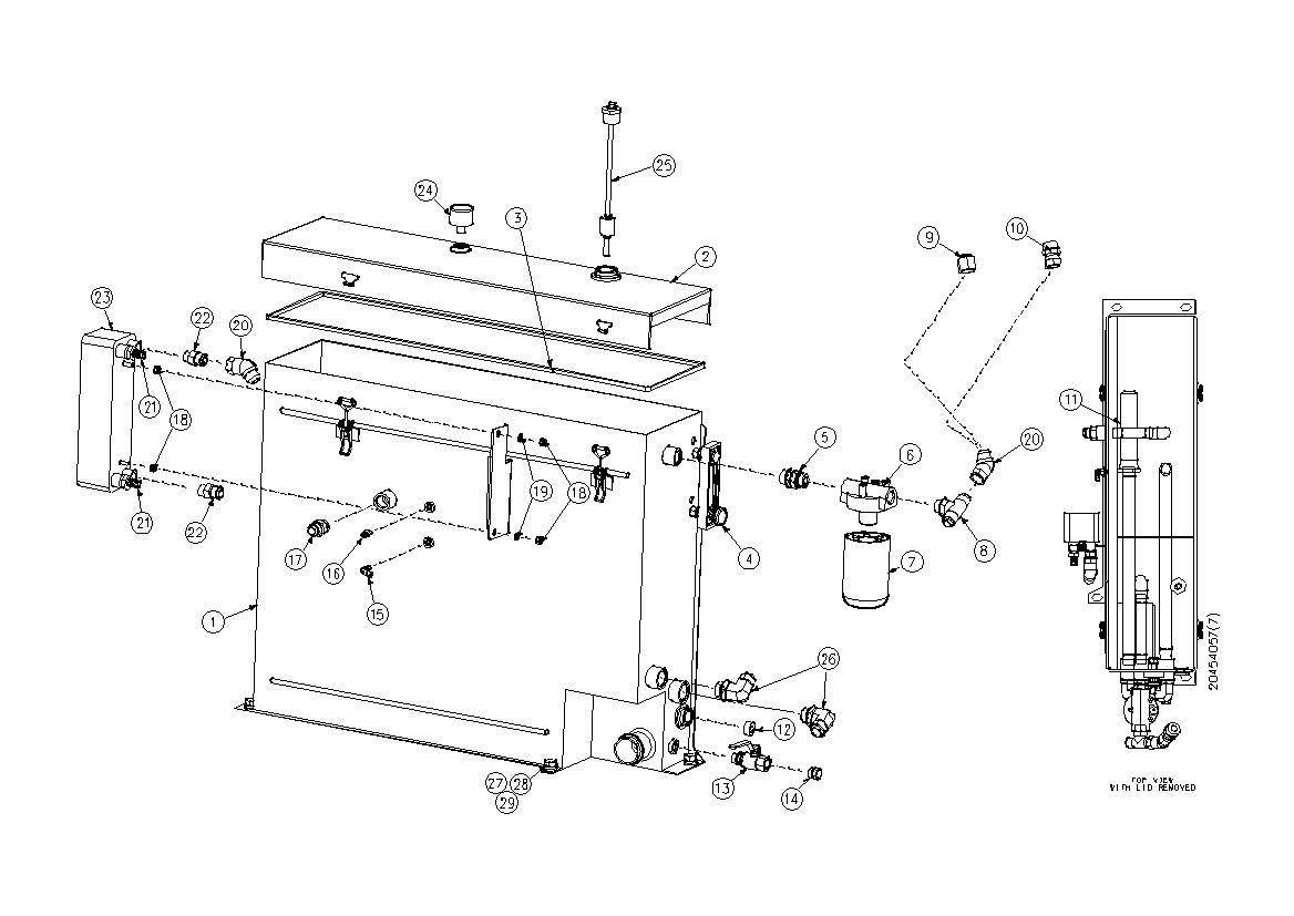 HYDRAULIC RESERVOIR ASSEMBLY WITH HEAT EXCHANGER